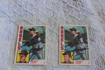 2 Tommy John Autographed Baseball Cards