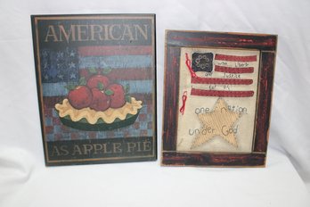 2 WOODEN AMERICAN WALL HANGINGS SIGNS