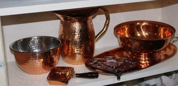 COLLECTION OF COPPER BOWLS PLATE PITCHER