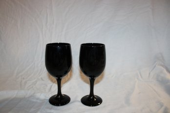 2 Black Amethyst Wine Goblets Glasses