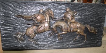 LARGE MCM FIBERGLASS JOUSTING 3D WALL SCULPTURE  DECOR SIGNED ESPADA