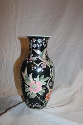 12' Macau Ceramic Vase Decorated With Birds And Flowers