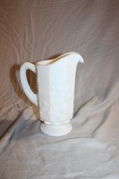 8' Milk Glass Pitcher Decorated With Grape Vines