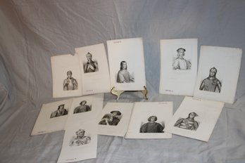 11 Black & White Prints Lithos Of French Admirals From The 1400's