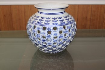 Large Blue & White Decorative Vase