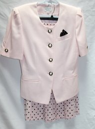 2 PC VINTAGE KASPER SKIRT BLAZER SET PINK POLKA DOTS SIZE 10