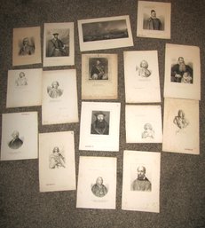 15 Black & White Prints Lithos Form 1600's - 1700's- Portraits History