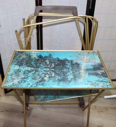 VINTAGE METAL TV TRAYS AND STAND