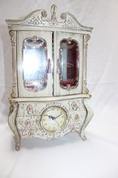 VINTAGE PLASTIC MUSICAL JEWELRY BOX WITH CLOCK