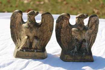 American Eagle 1776 Brass Book End / Door Stop LOT Of 2 Colonial Virginia 1968