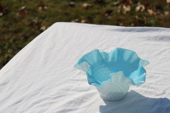 WHITE MILKGLASS & OPAQUE TURQUOISE RUFFLED CANDY DISH