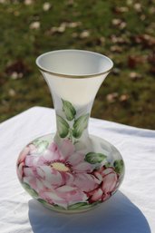 Vintage DeLuxe Inc. U.S.A. Hand Painted Milk Glass Floral Vase Artist Signed