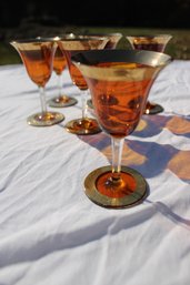 Amber Glass Gold Trim Cordial Glasses