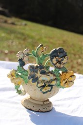 Painted Cast Iron Flower Bouquet Door Stop