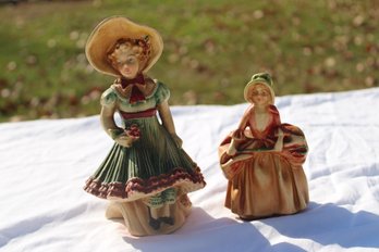 2 Vintage Chalkware Woman Figurines