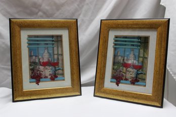 Pair Jean-pierre Weil 3D Framed Vitreographs - Burgundy Wine