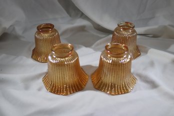 4 Marigold Carnival Glass Lamp Shades Beads Ruffled Art Deco