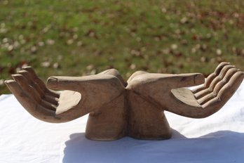 Wood Carved Helping Hands Statue