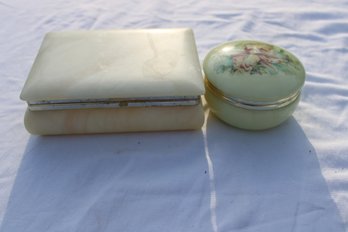 2 Alabaster Trinket Jewelry Boxes