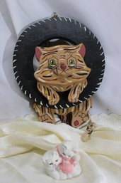 CAT WALL HANGING AND FIGURINE