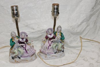 Vintage Porcelain Colonial Couple Table Lamps