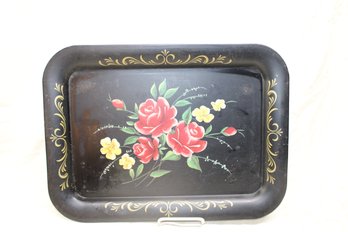 Square Toleware Tray Painted Roses