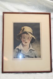 Framed & Matted Reinthal & Newman Print - Boy Wearing Hat