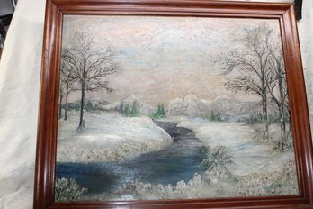 Winter River Scene Painting