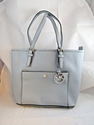 Michael Kors Medium Pearl Gray Leather Messenger Shoulder Handbag Purse