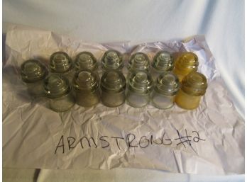 13 ARMSTRONG #2 GLASS TELEPHONE POLE INSULATORS