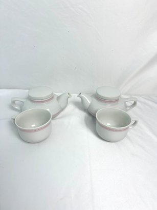 Set Of Two Porcelain Tea Pot And Teacups