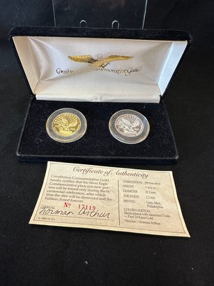 2 Constitution Commemorative Guild 1987 .999 Pure Silver Coins