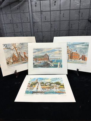 4 Prints Of Marblehead And Salem Water Color