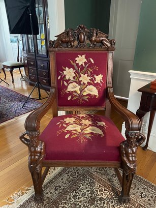 Carved Wood Needlepoint Chair