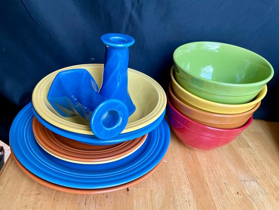Colorful Ceramic Tableware, Pair Of Candlesticks