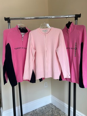 TOMMY HILFIGER PINK ZIP UP SWEATER AND PULLOVERS