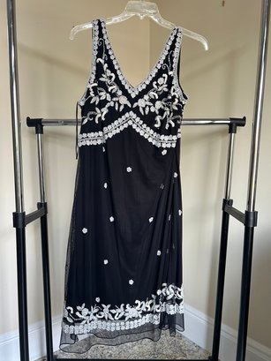 MARINA- Black And White Beaded Dress