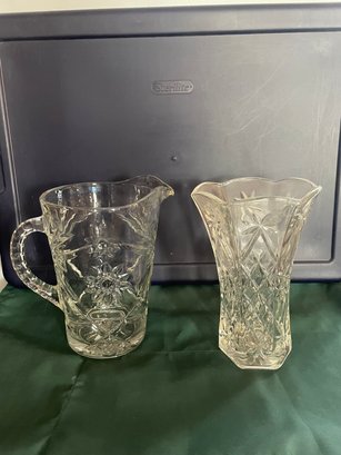 Cut Glass Pitcher & Vase