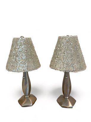 Two Solid Brushed Silver Table Lamps