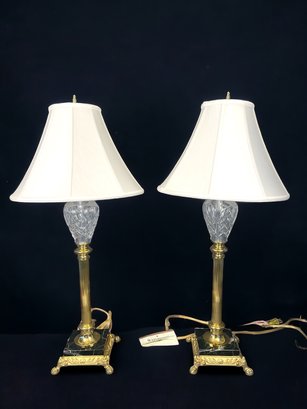 Pair Of  Waterford Crystal Lamp With Marble Base