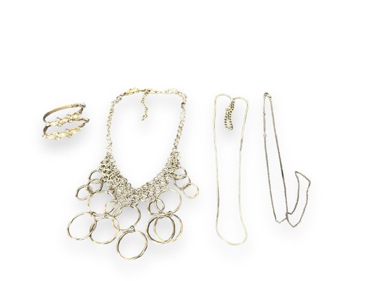 1 Sterling  & Pr Of  Earrings, 2 Silver-tone Necklaces,   (Gr)