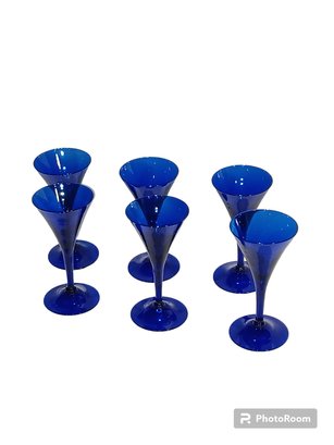Set Of 6 Beautiful Cobalt Blue Cordial Glasses