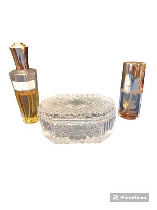 2 Vtg Perfume Bottles & Glass Trinket Box