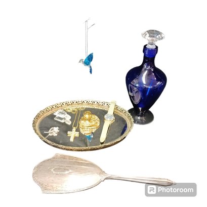 Silver Mirror, Vanity Items & Vase Lot