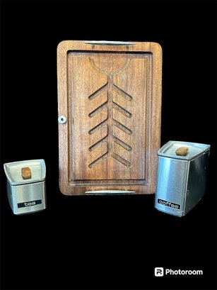 Goodwood Tropical Walnut Carving Board And Coffee And Tea Canisters