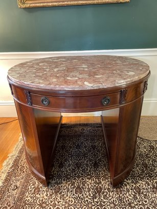 Marble Top Round Table With Shelves And 2 Drawers