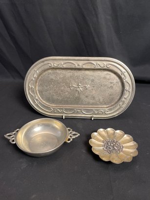 Pewter Dish, Plated Dish & Tray