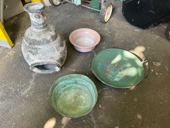 Chimanea, 2 Brass Bowls, Ceramic Planter