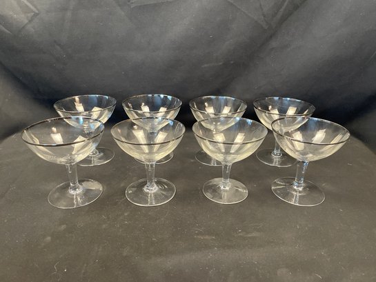 8 Silver Rimmed Champagne Glasses