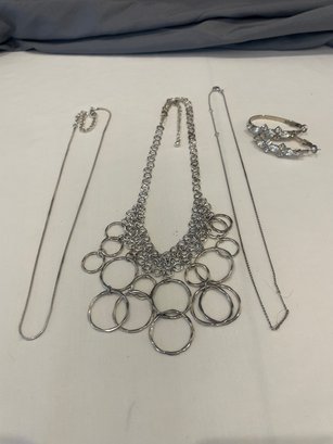 2 Silvertone Necklaces, 1 Sterling  & Pr Of  Earrings   (Gr)